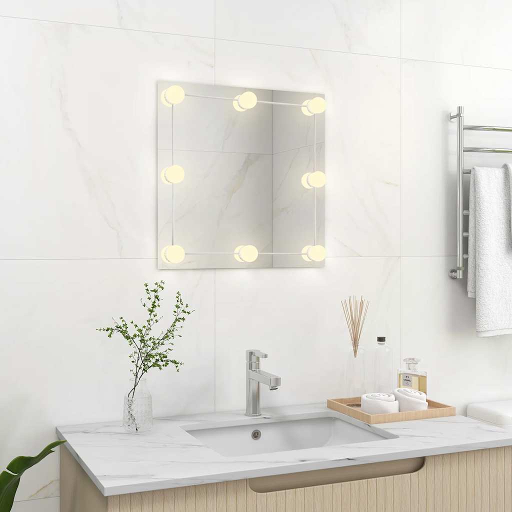 Wall mirror with glass square LED lights