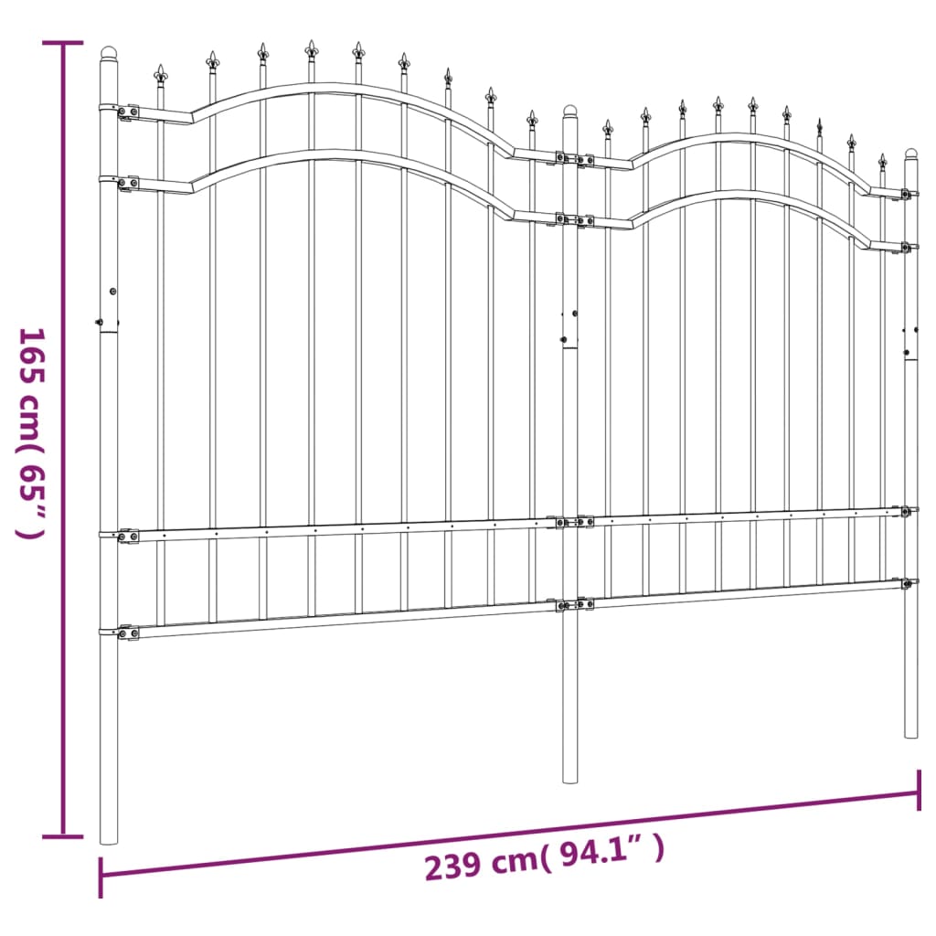 Valla de jardín con punta de lanza acero recubierto negro 165cm vidaXL