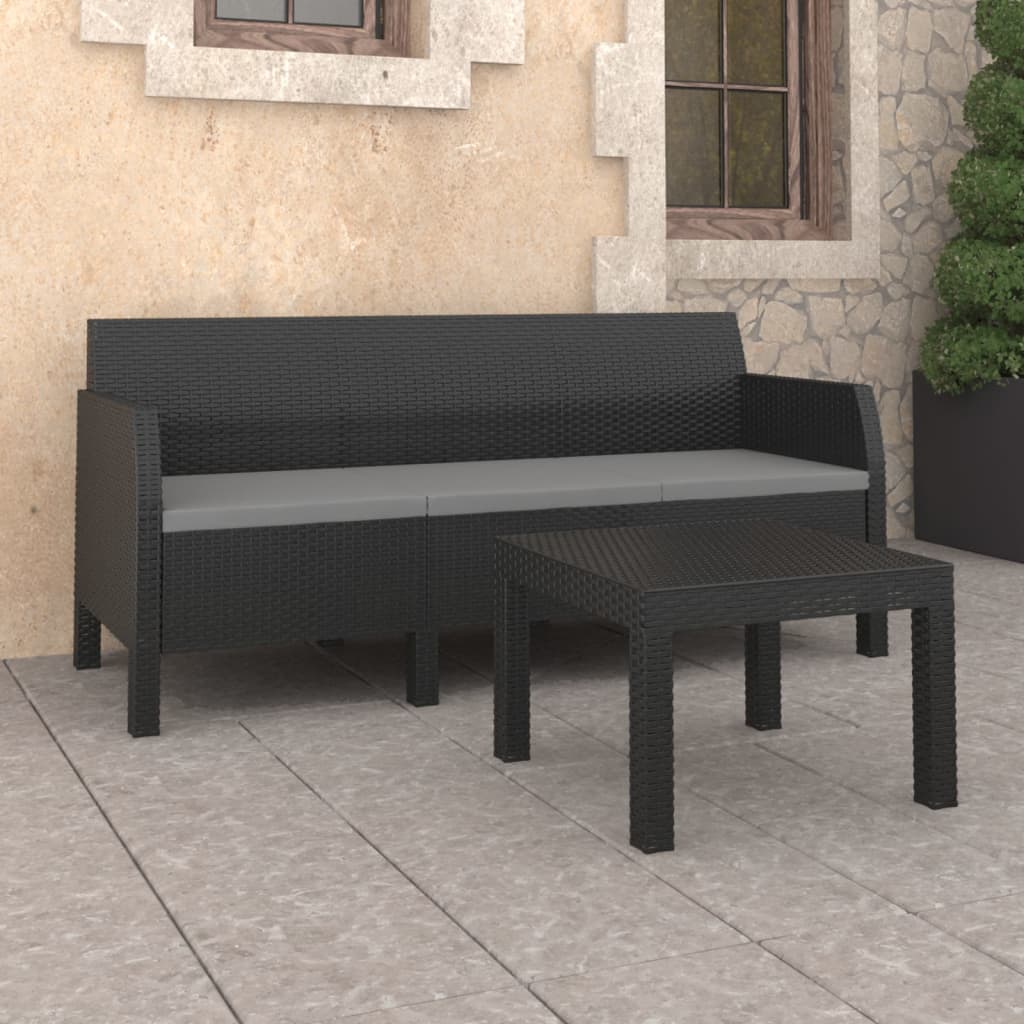 Vetonek Set de muebles de jardín 2 pzas cojines PP ratán gris antracita