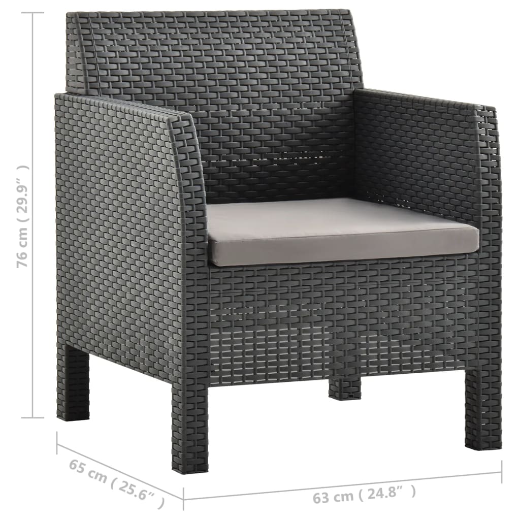 Set de muebles jardín 3 piezas cojines PP ratán gris antracita vidaXL