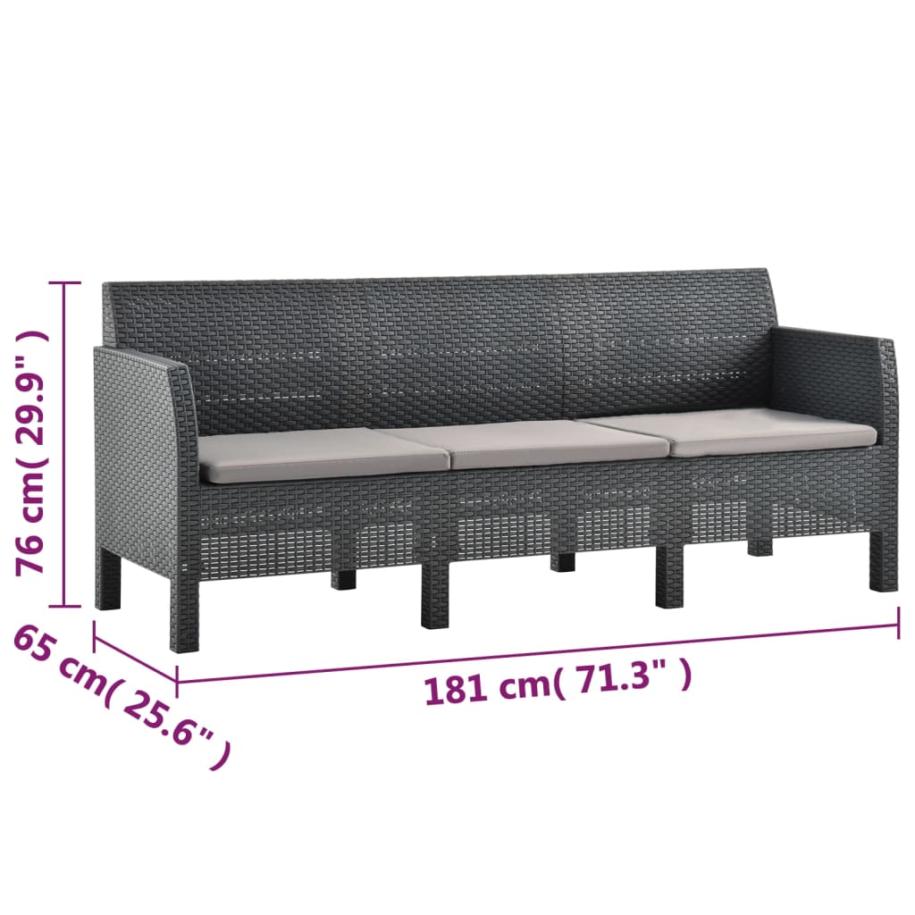 Set de muebles de jardín 2 pzas cojines PP ratán gris antracita vidaXL