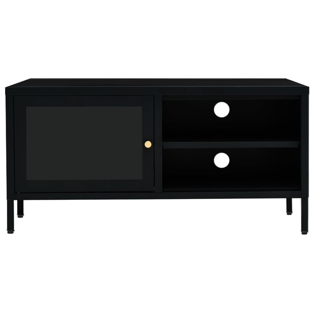 Mueble para el televisor acero y vidrio negro 90x30x44 cm