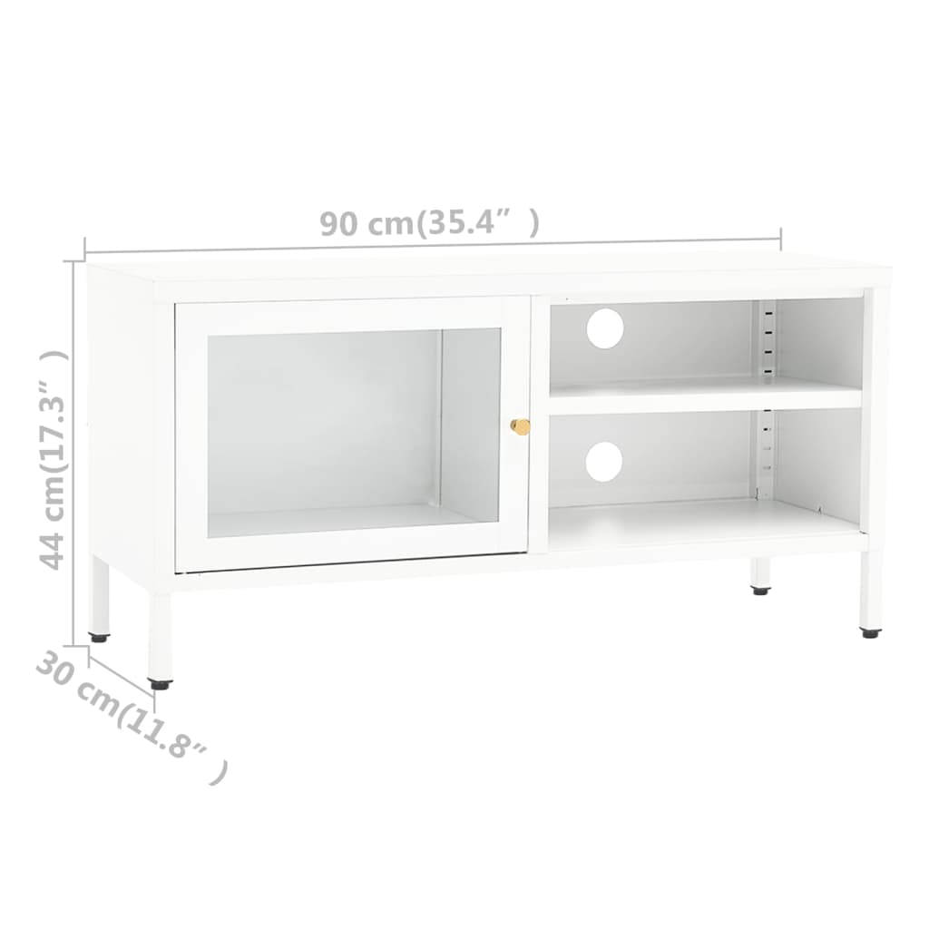 Mobili TV in acciaio e in vetro bianco 90x30x44 cm