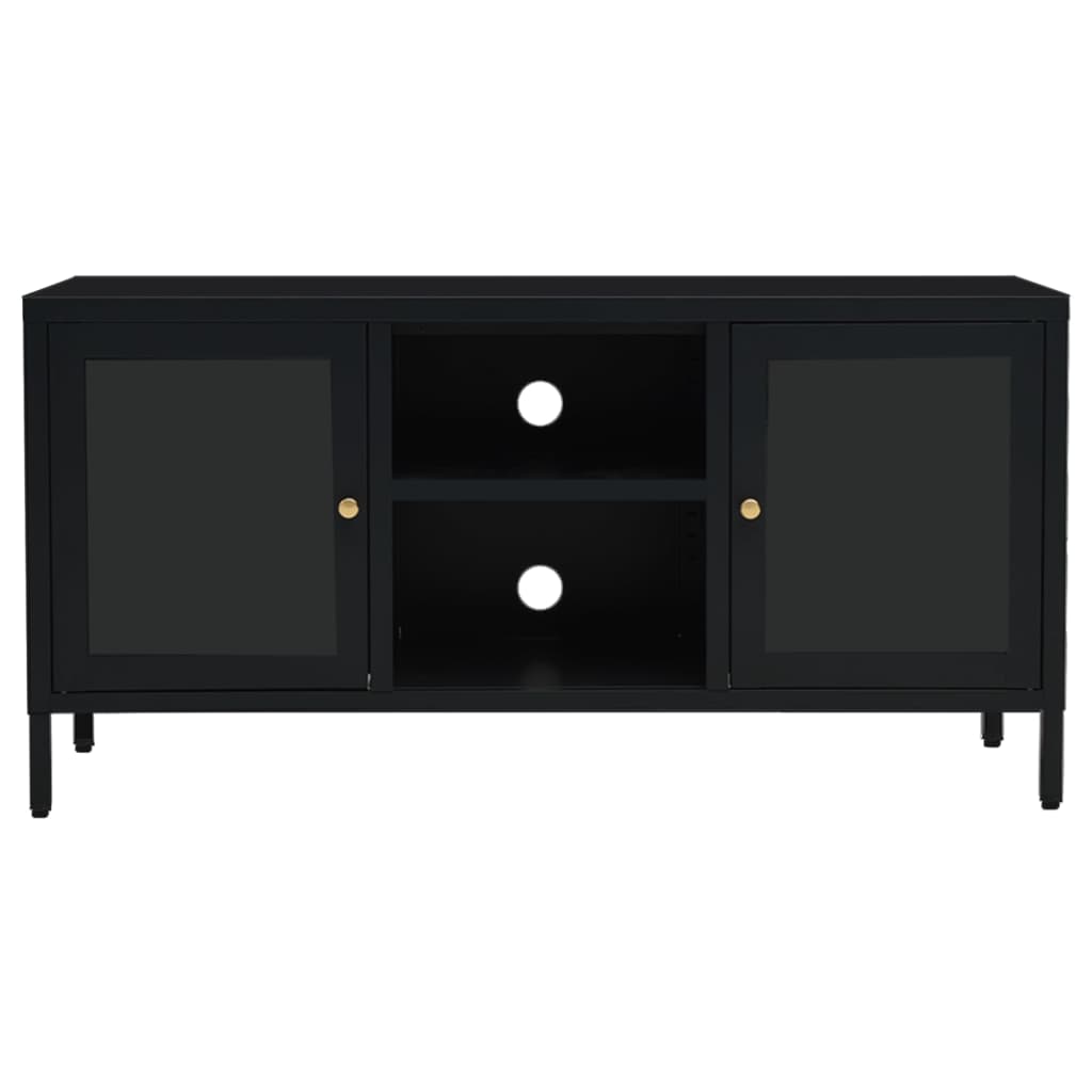 Mueble para el televisor acero y vidrio negro 105x35x52 cm