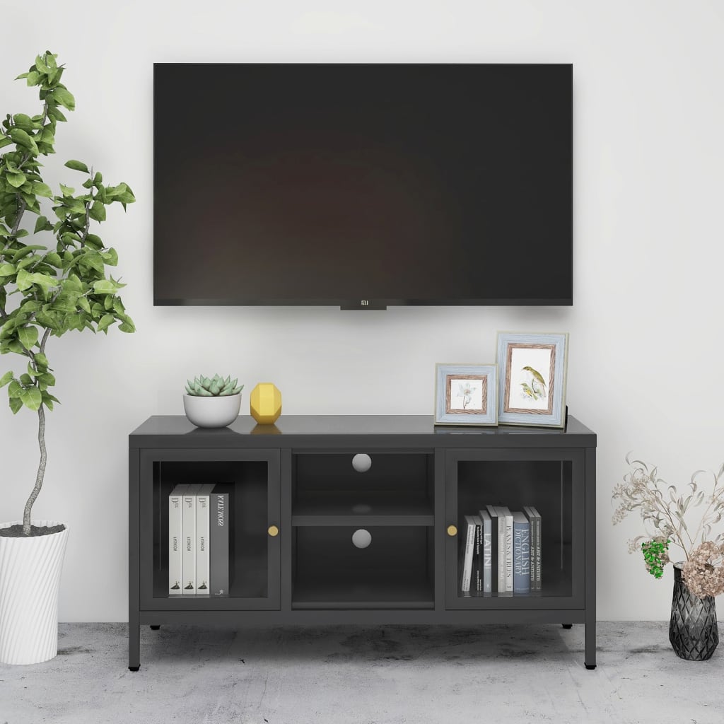 Vetonek Mueble para el televisor acero y vidrio gris antracita 105x35x52 cm