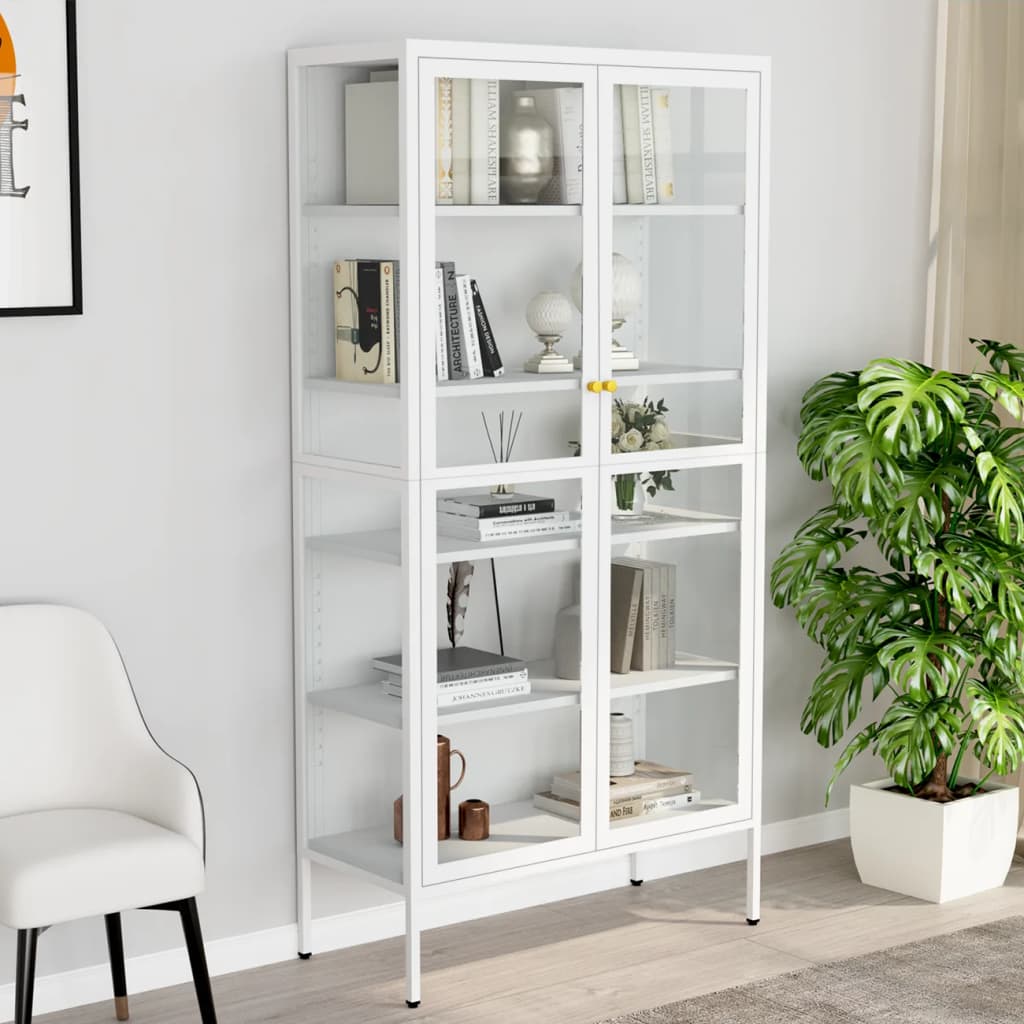 Vetonek Vitrina de acero y vidrio templado blanca 90x40x180 cm