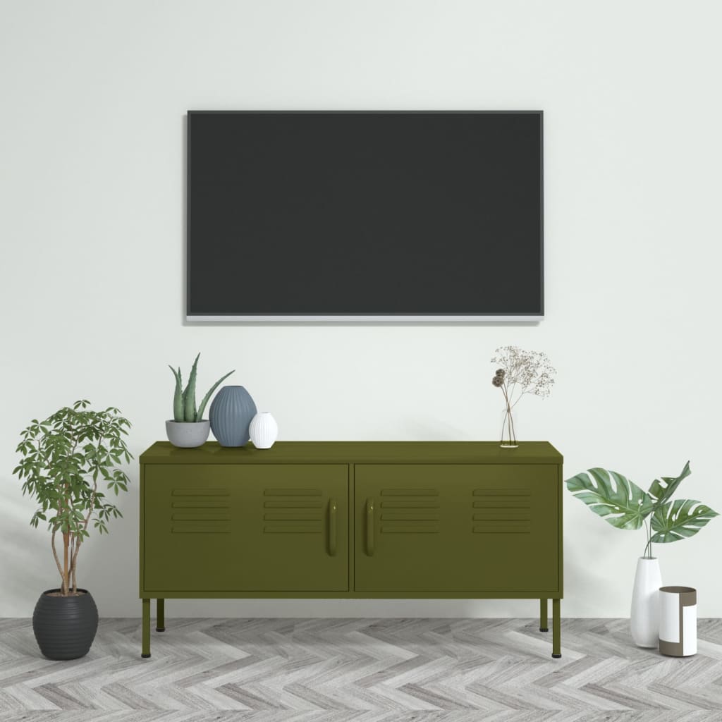 Vetonek Mueble para TV de acero verde oliva 105x35x50 cm