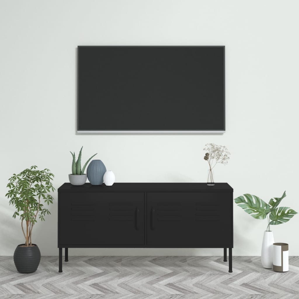 Vetonek Mueble para TV de acero negro 105x35x50 cm