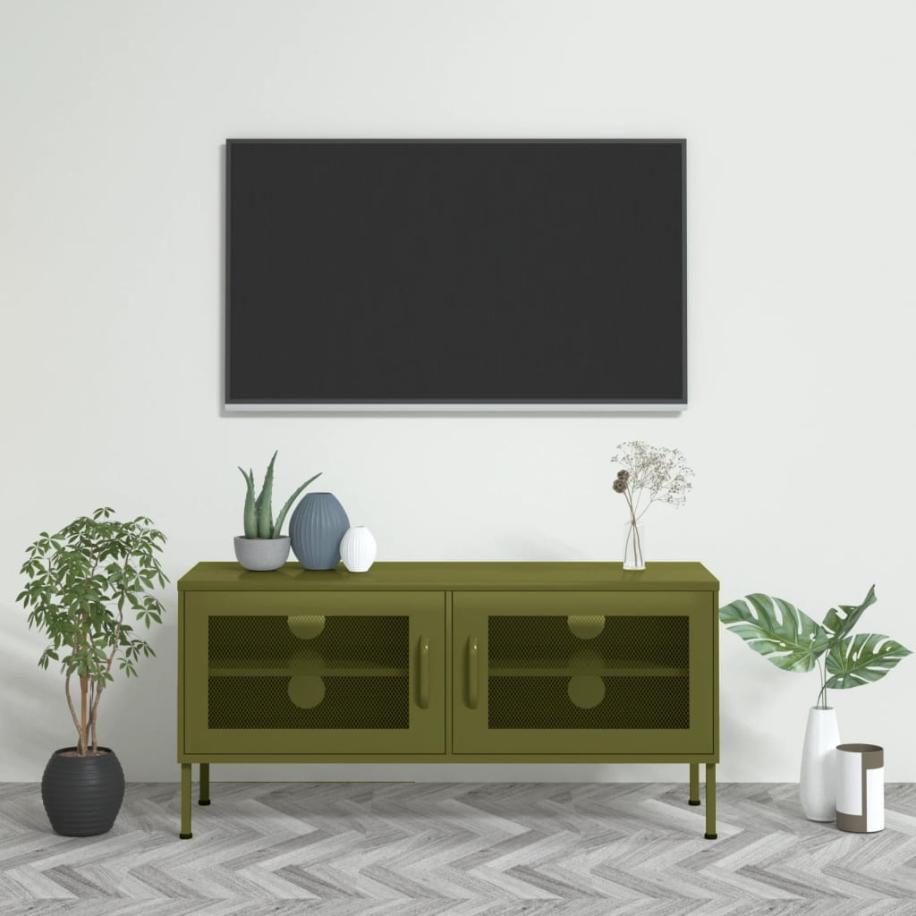 Vetonek Mueble de TV verde oliva 105x35x50 cm acero