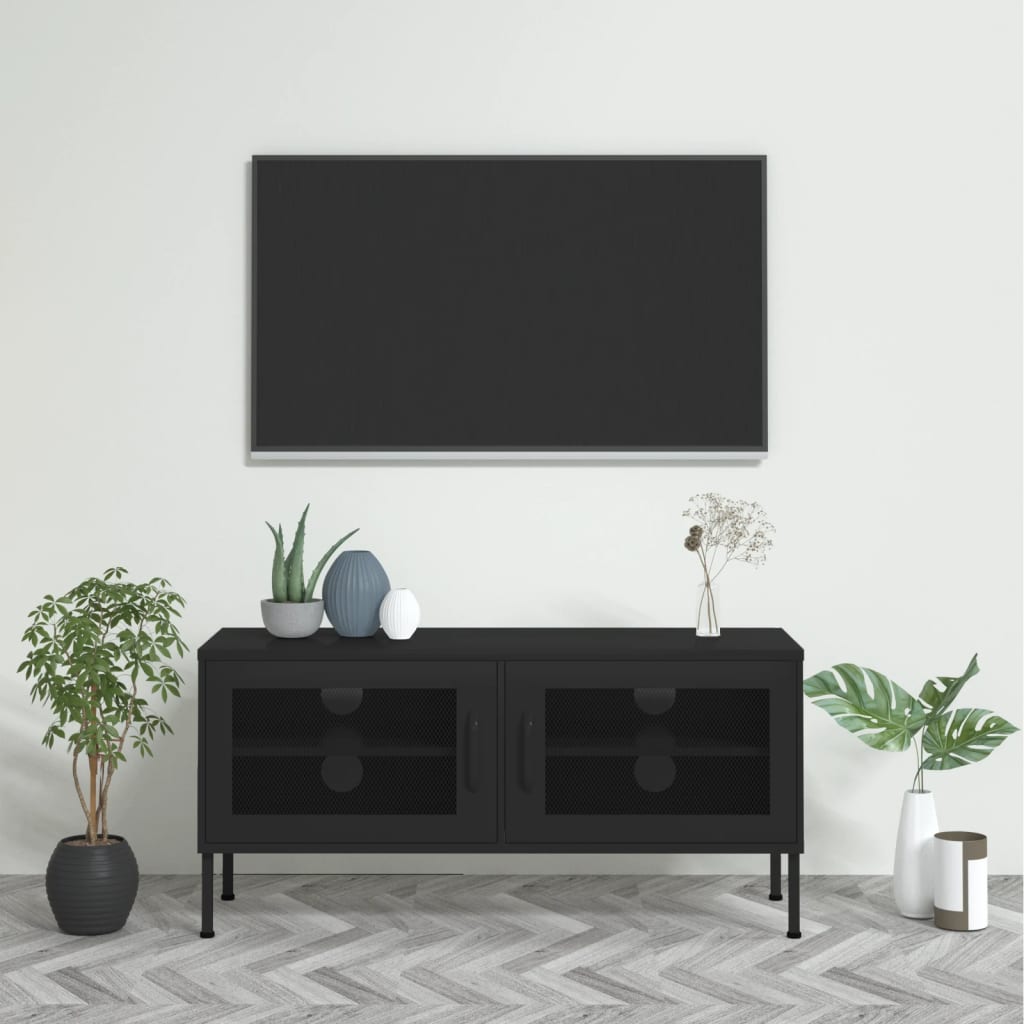 Vetonek Mueble para TV de acero negro 105x35x50 cm