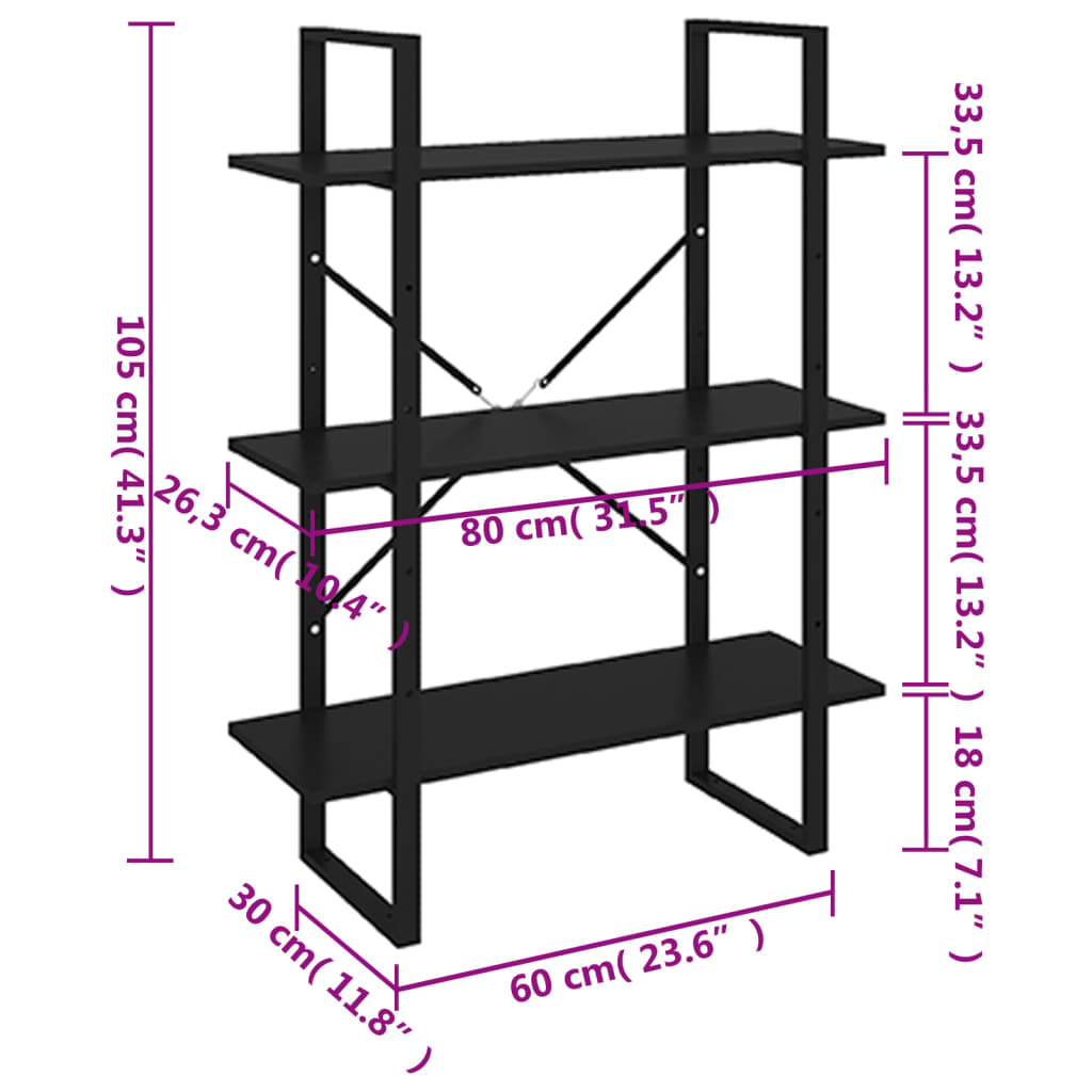 Estantería de madera negro 80x30x105 cm vidaXL