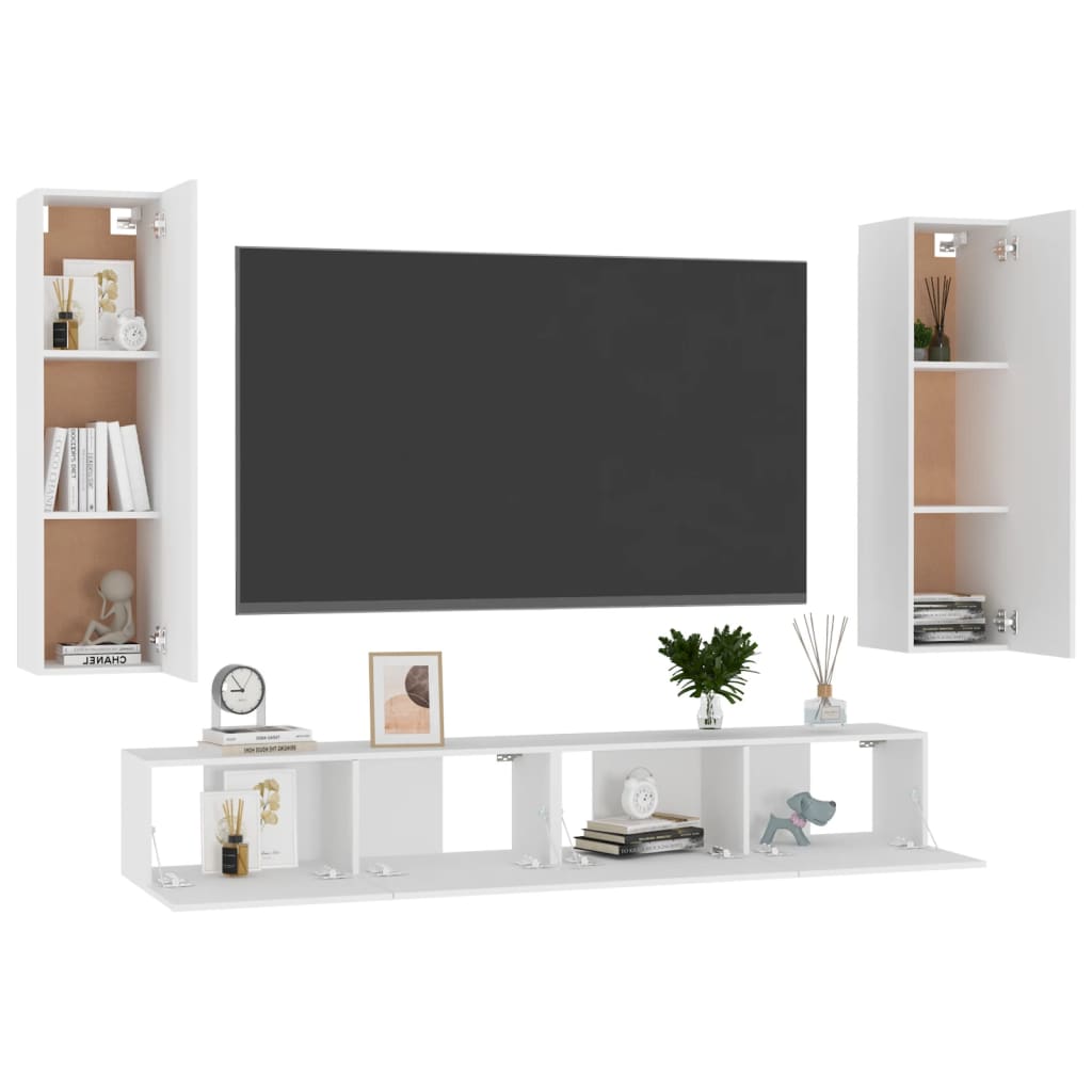 Set de muebles de TV 4 piezas madera de ingeniería blanco