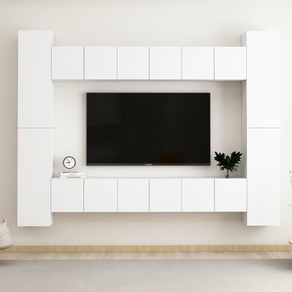 Vetonek Juego de mueble para TV de 10 piezas aglomerado blanco