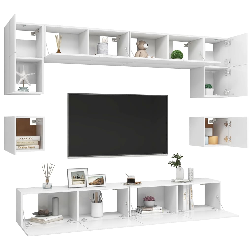 Set de muebles de salón TV 8 piezas madera de ingeniería blanco vidaXL