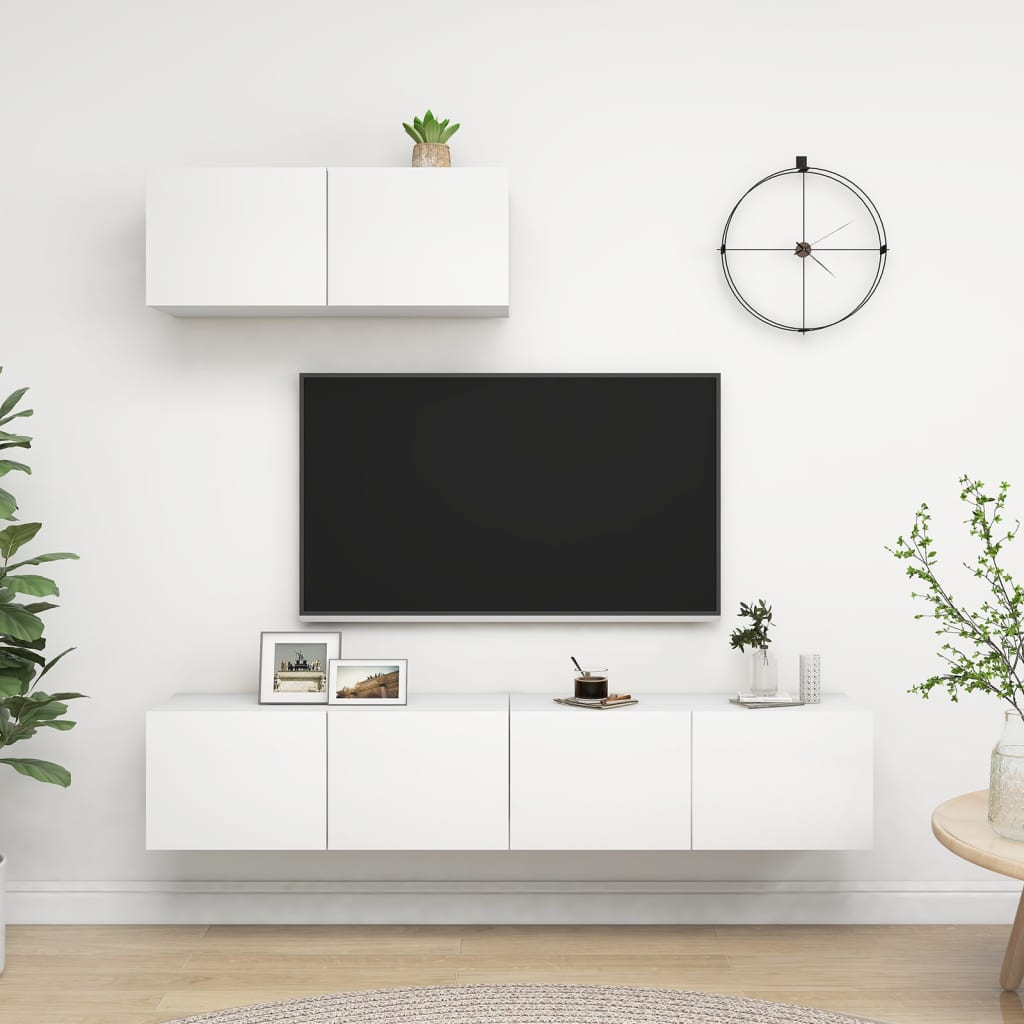 Vetonek Mueble de TV 3 piezas de madera de ingeniería blanco