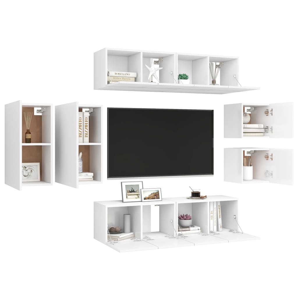 Set de mueble para TV de 8 piezas madera blanco