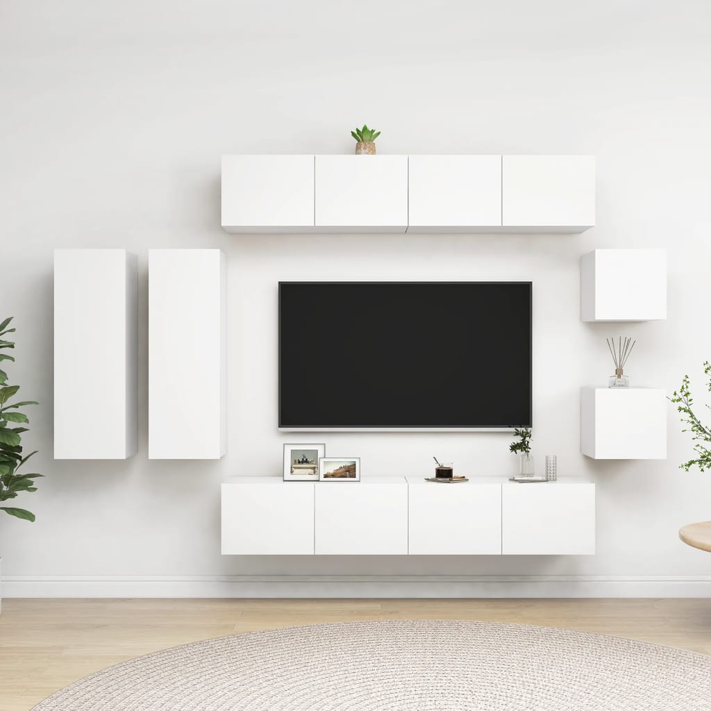 Vetonek Set de mueble para TV de 8 piezas madera de ingeniería blanco