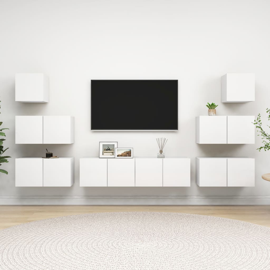 Vetonek Set de mueble para TV de 8 piezas madera contrachapada blanco