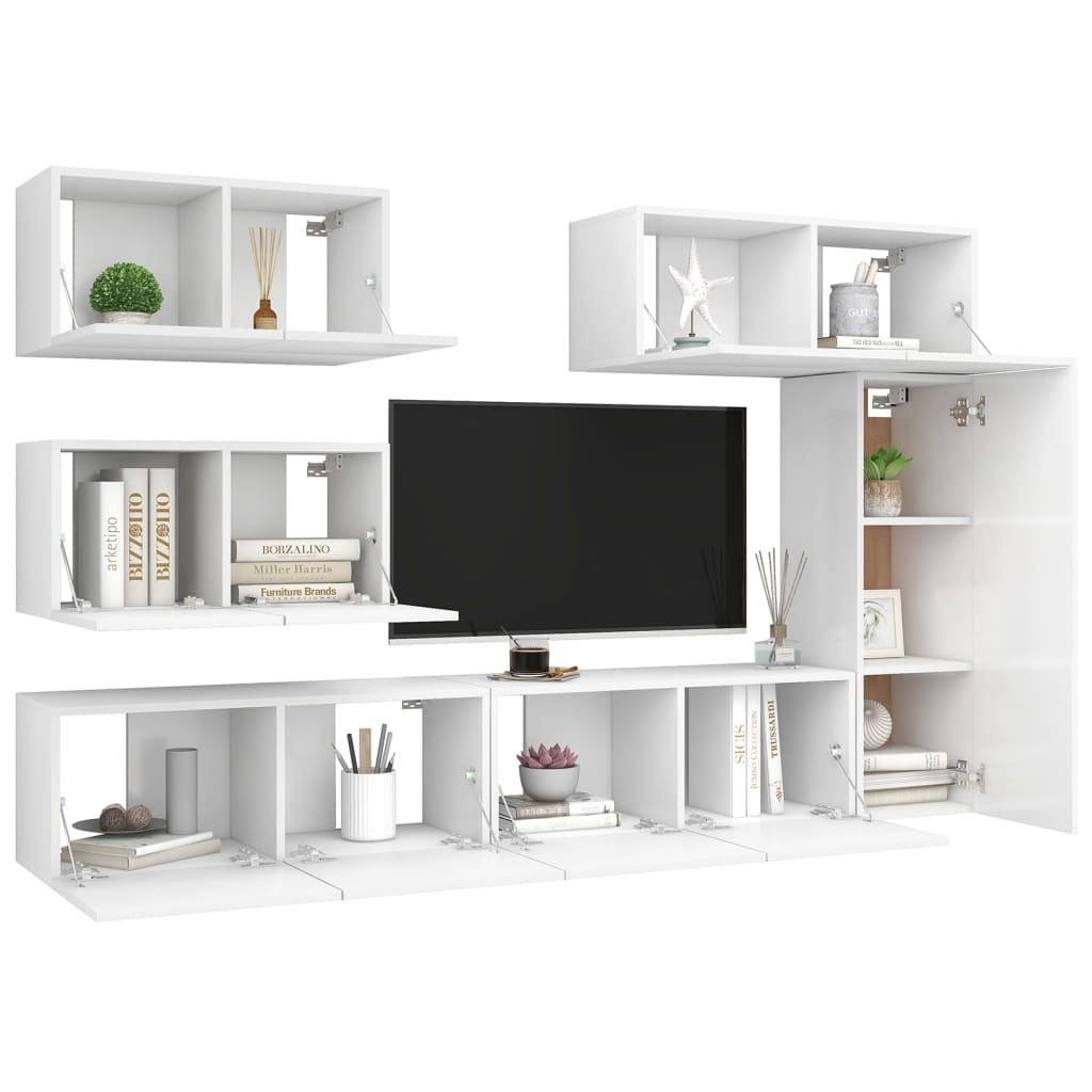 Set de muebles de salón TV 6 piezas madera de ingeniería blanco vidaXL