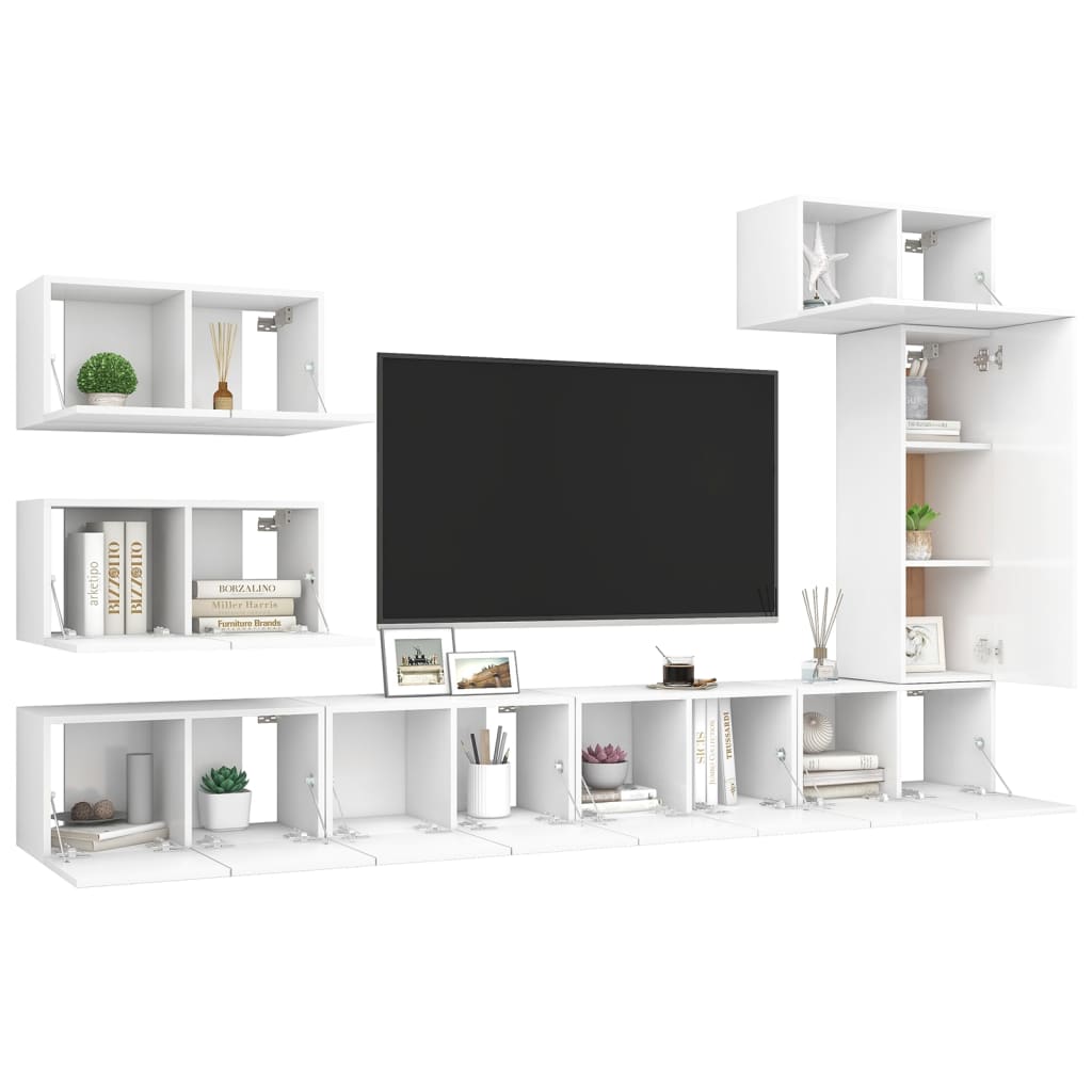 TV lounge furniture set 8 pieces white engineering wood