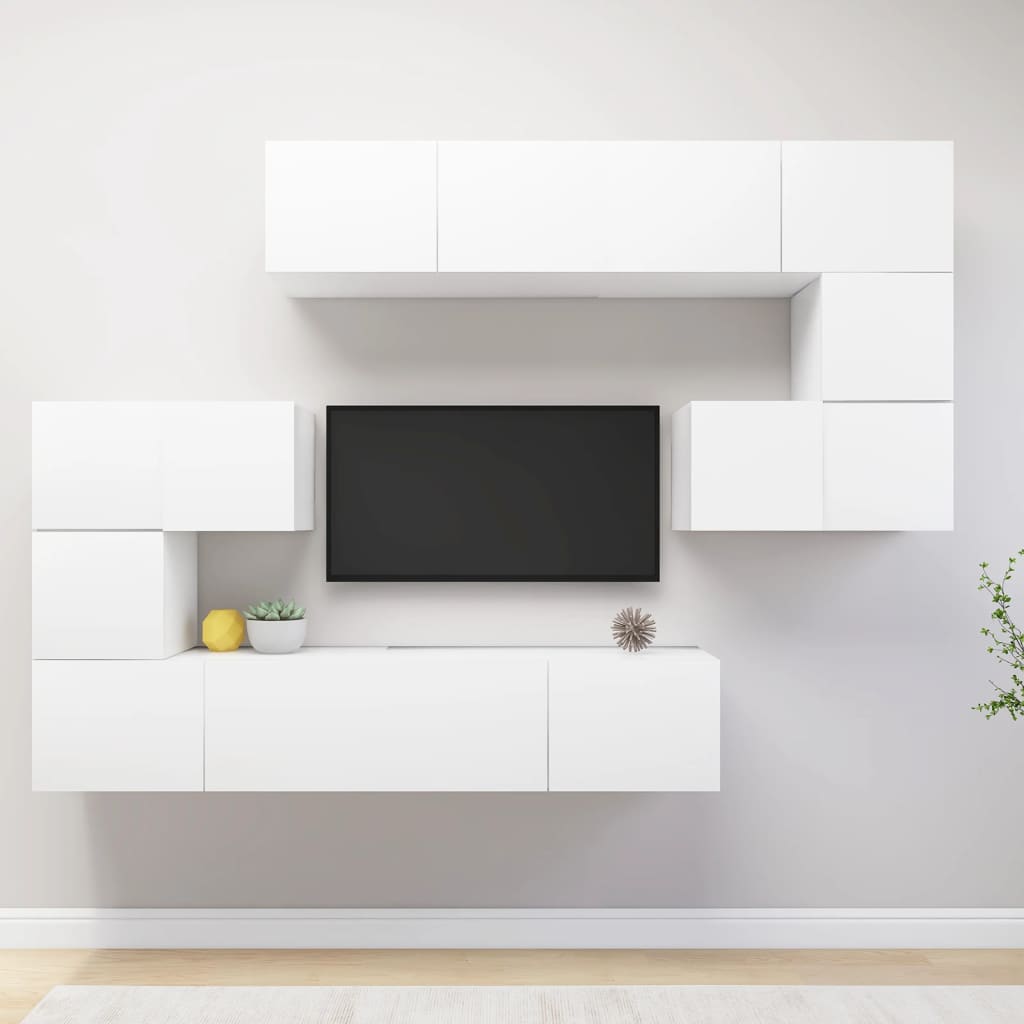 Vetonek Set de mueble para TV de 8 piezas madera de ingeniería blanco