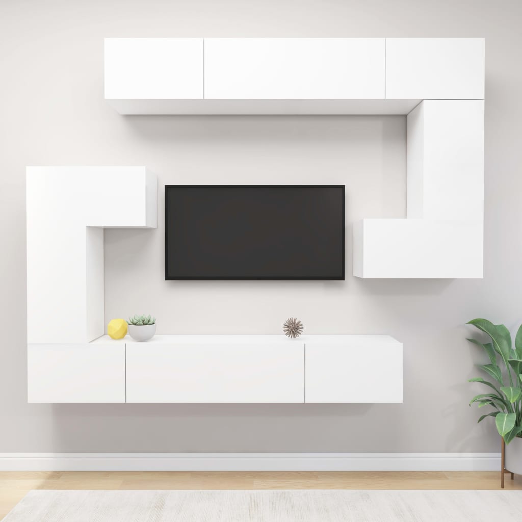 Vetonek Set de muebles para TV 8 piezas madera contrachapada blanco