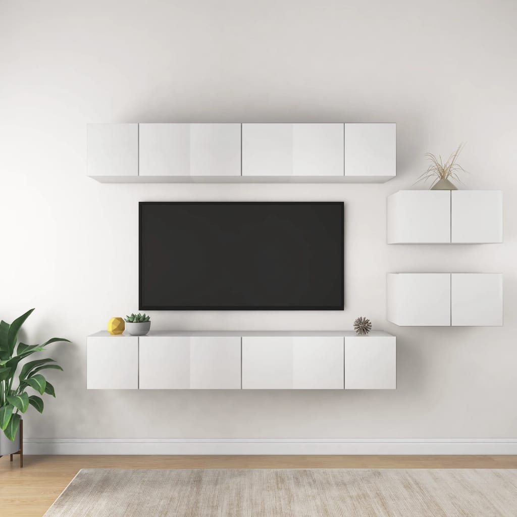 Vetonek Mueble de TV 8 piezas de madera contrachapada blanco