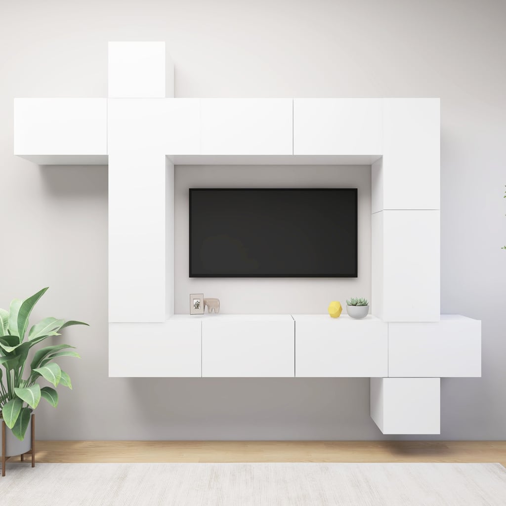 Vetonek Set de mueble para TV de 9 piezas madera de ingeniería blanco