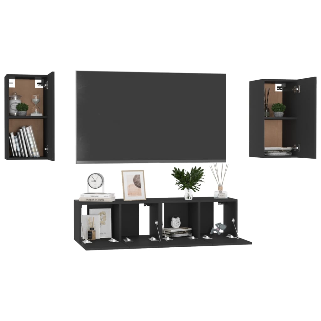 Set de muebles de salón TV 4 pzas madera de ingeniería negro