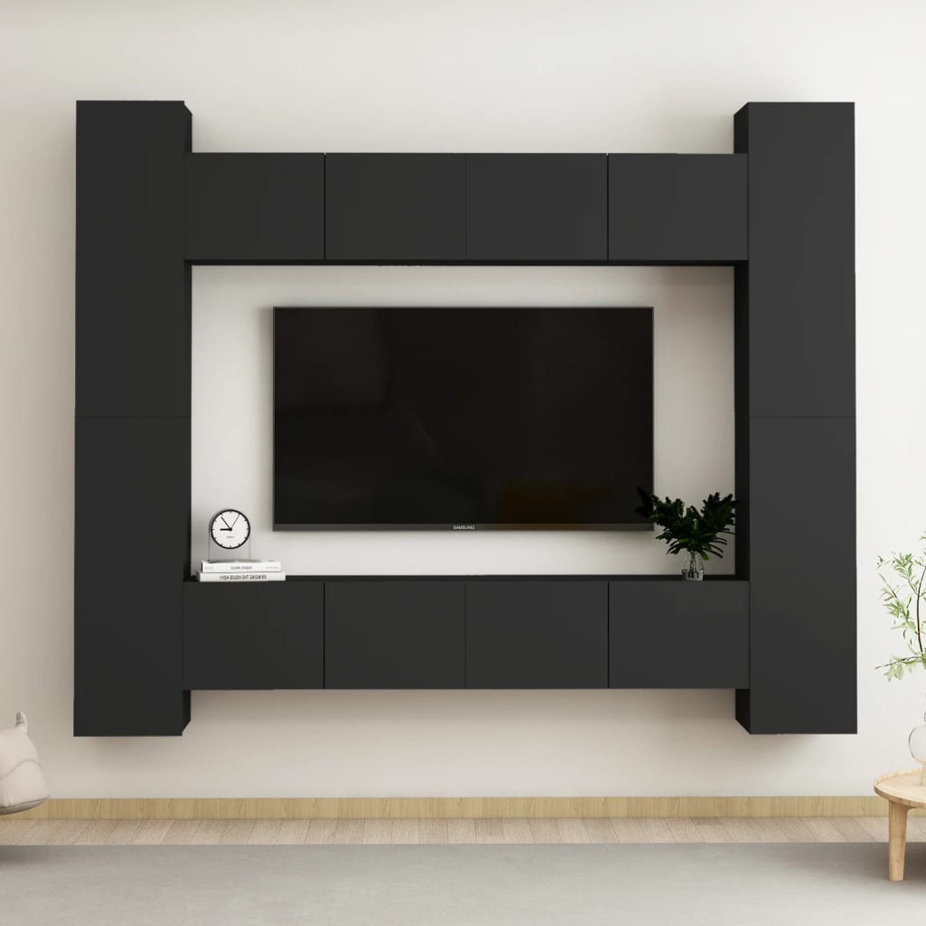 Vetonek Set de muebles de salón TV 8 piezas madera ingeniería negro