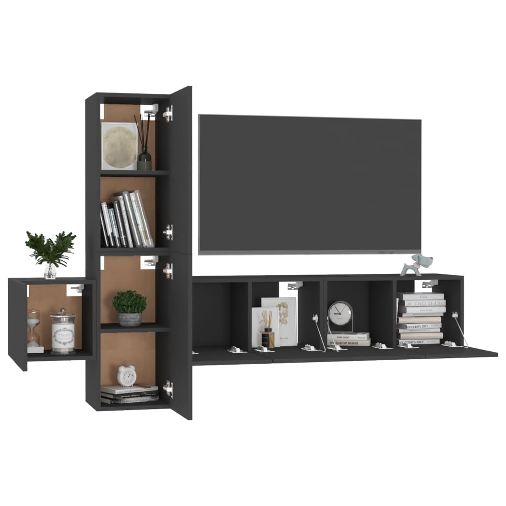 Black Engineering Wood TV Lounge meubles de meubles 5 pièces