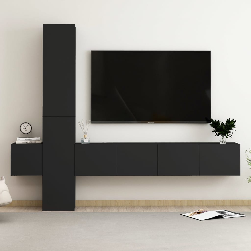 Vetonek Set de muebles de salón TV 5 piezas madera de ingeniería negro