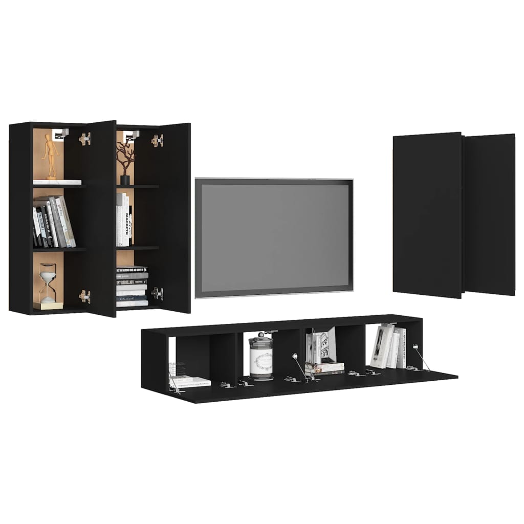 TV Living Room Set 6 pièces synthétisées noirs noirs noirs