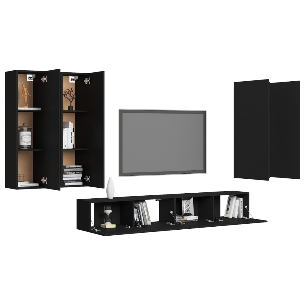 Set de muebles de salón TV 6 piezas madera sintetizada Nexus negro