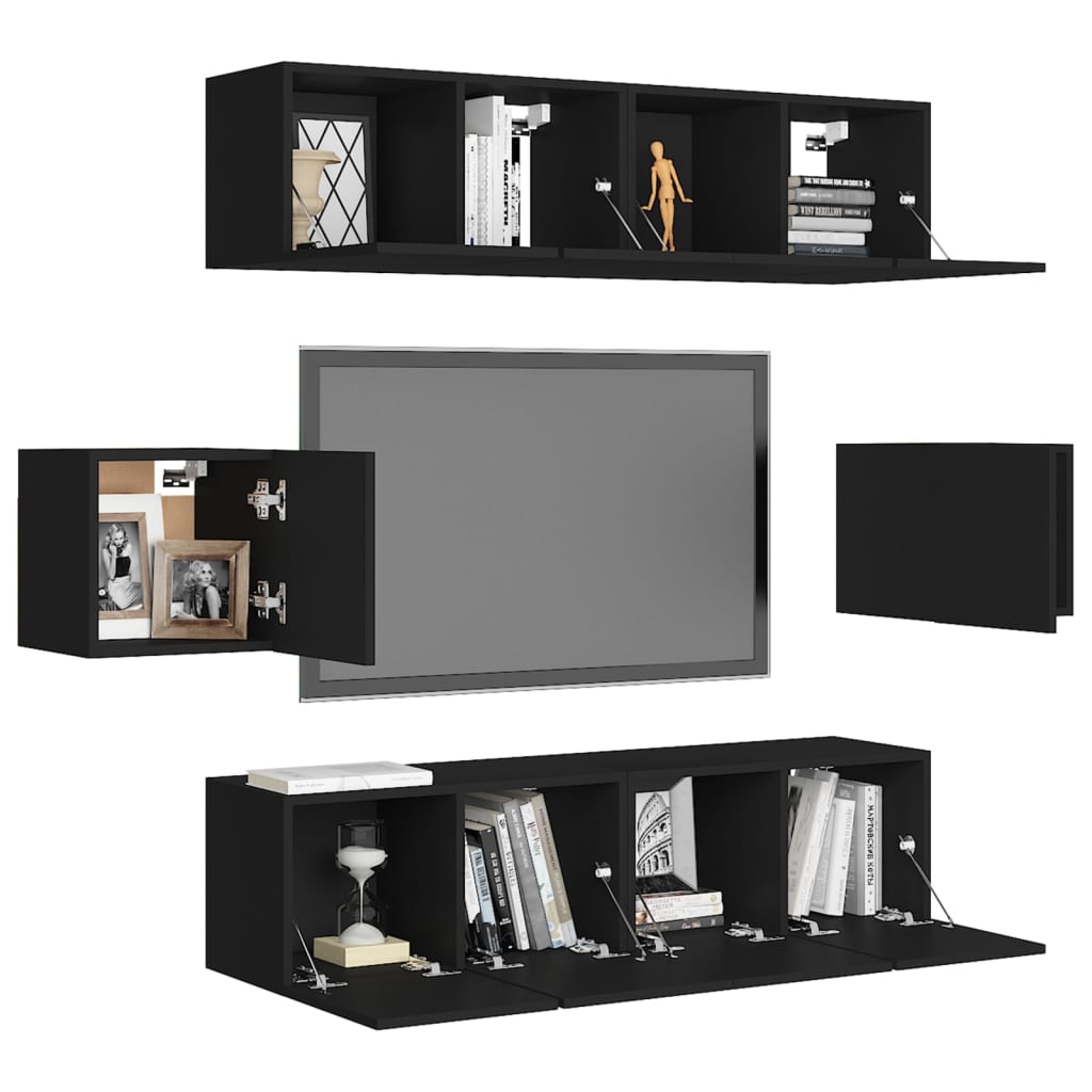 TV Living Room Set 6 pièces synthétisées noirs noirs noirs