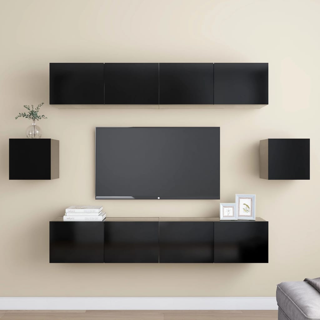 Vetonek Set de muebles de salón TV 6 piezas madera ingeniería negro