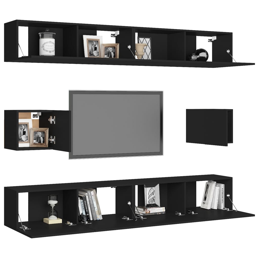 TV Living Room Set 6 pièces synthétisées noirs noirs noirs