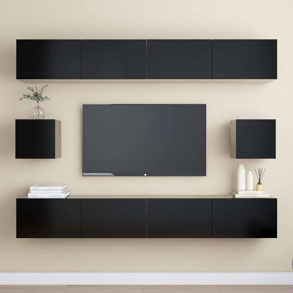 Vetonek Set de muebles de salón TV 6 piezas madera ingeniería negro