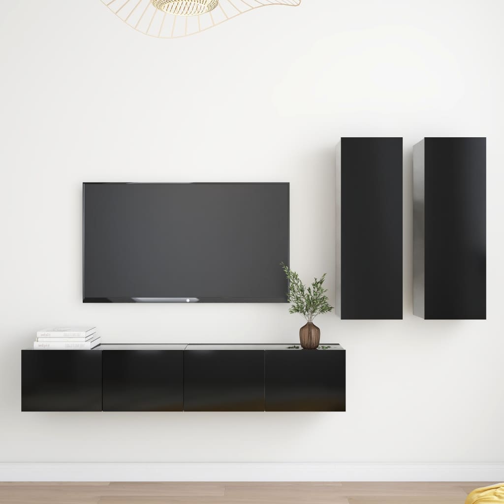 Vetonek Set de muebles de salón TV 4 piezas madera de ingeniería negro