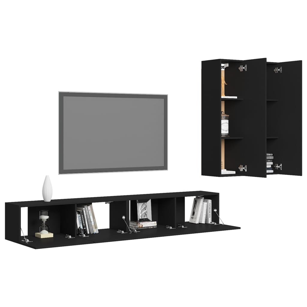 TV lounge furniture set 4 black engineering wood