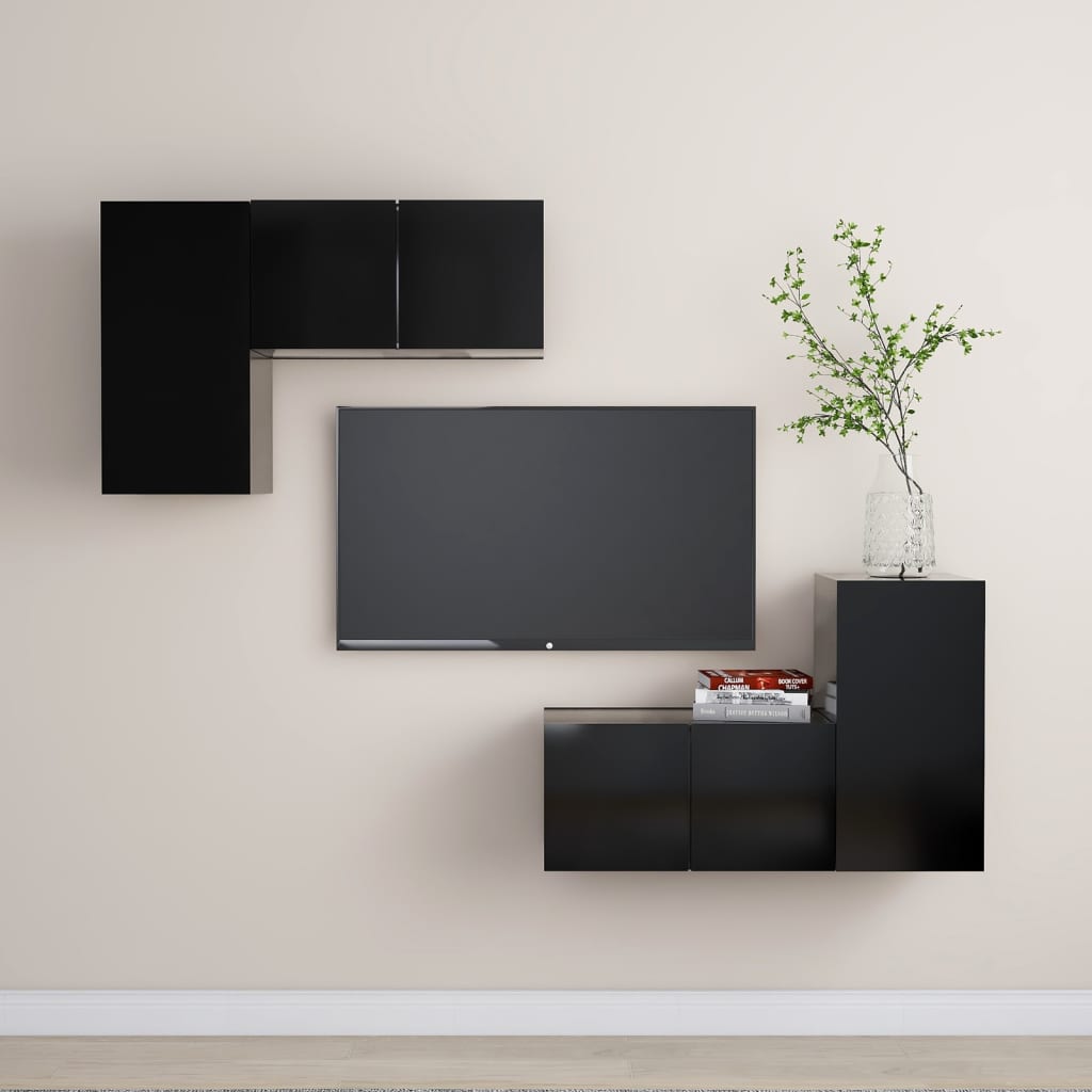 Vetonek Set de muebles de salón TV 4 piezas madera de ingeniería negro