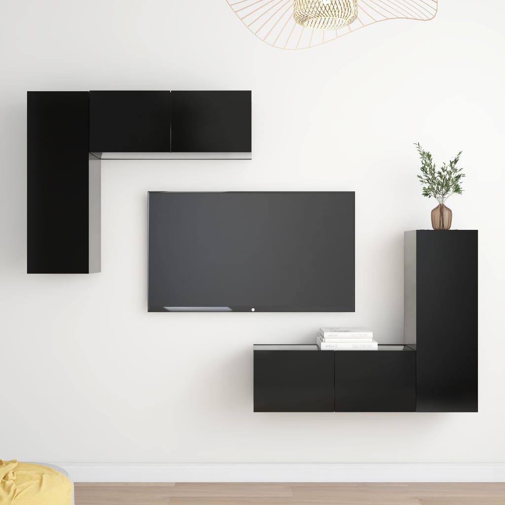 Vetonek Set de muebles de salón TV 4 piezas madera de ingeniería negro