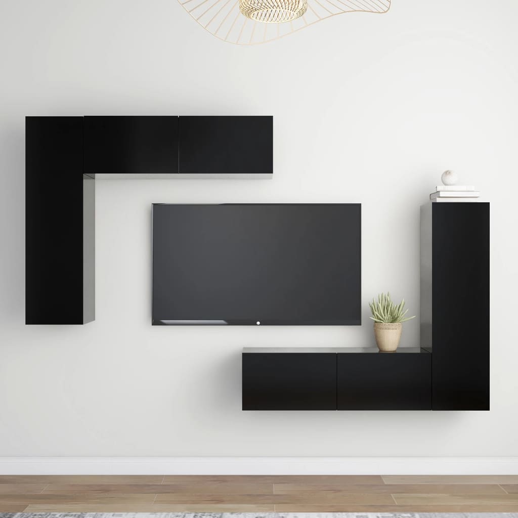 Vetonek Set de muebles de salón TV 4 pzas madera de ingeniería negro