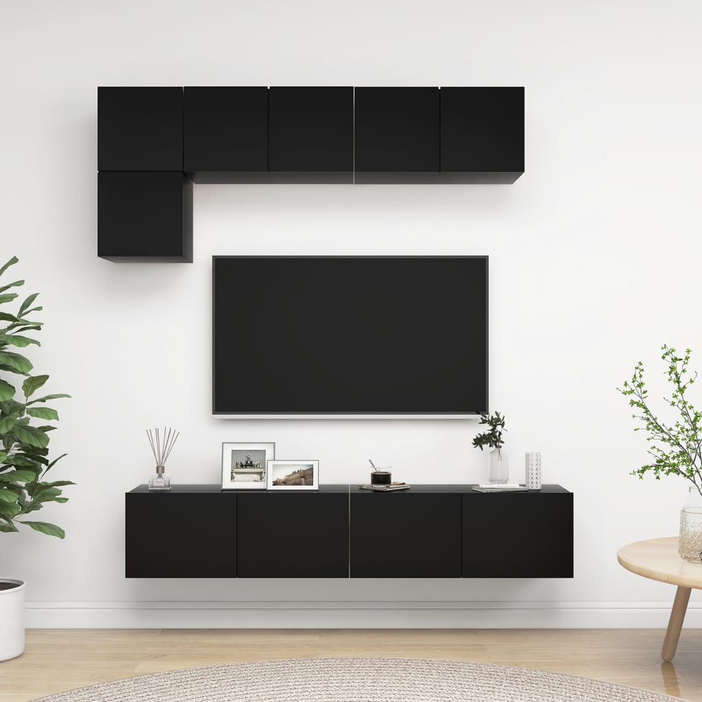 Vetonek Set de muebles de salón TV 5 piezas madera ingeniería negro