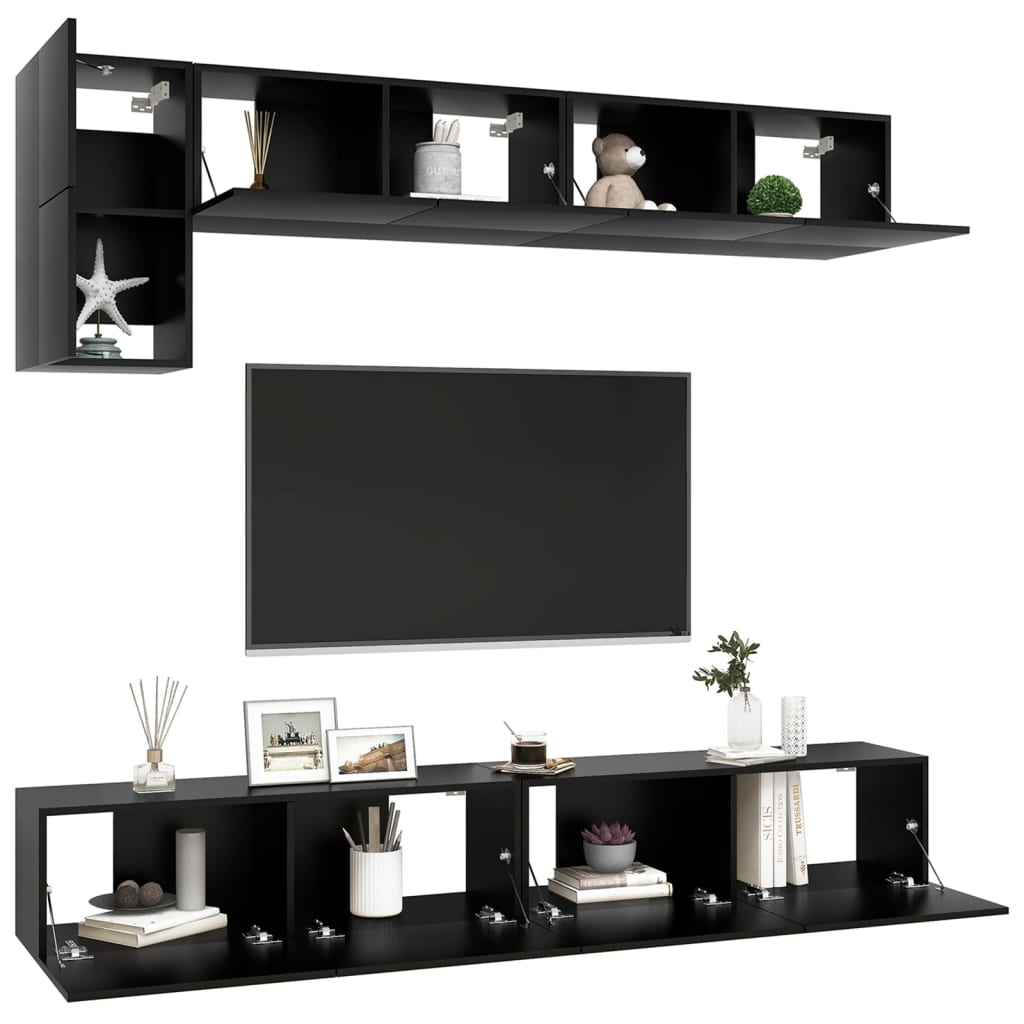 Set de muebles de salón TV 5 pzas madera de ingeniería negro