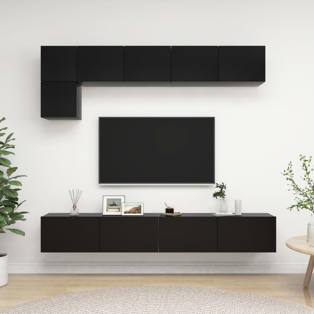 Vetonek Set de muebles de salón TV 5 pzas madera de ingeniería negro