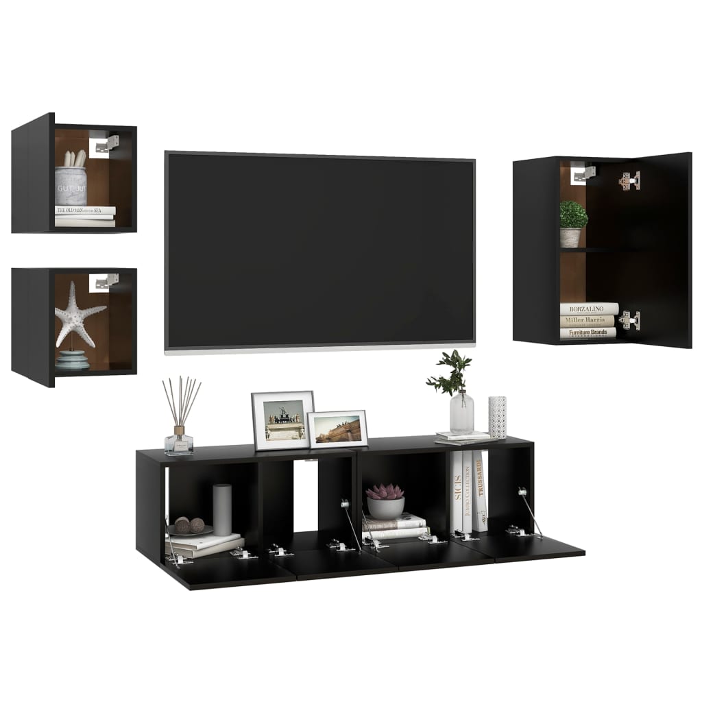 Set de muebles de TV 5 piezas madera negro