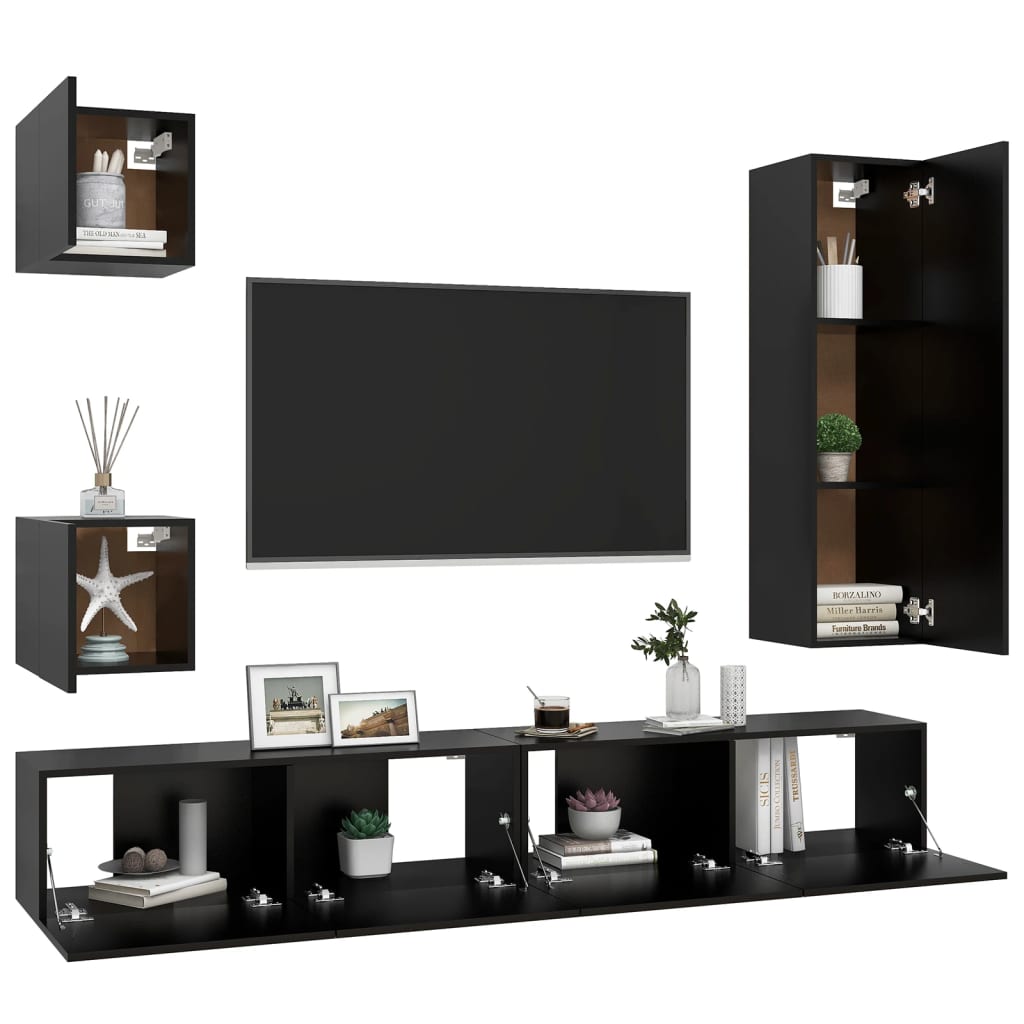 Ensemble de meubles de salon télévisé 5 pcs Black Engineering Wood