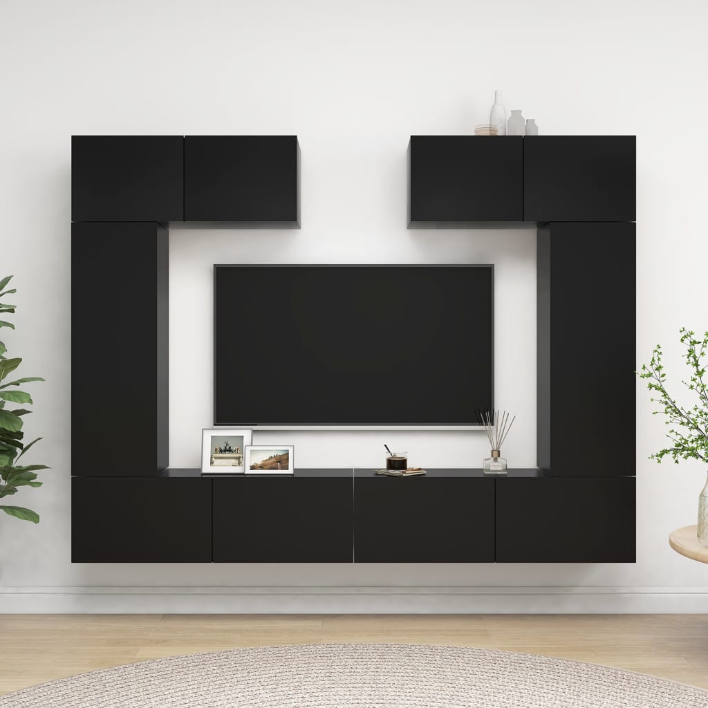 Vetonek Set de muebles de salón TV 6 piezas madera de ingeniería negro