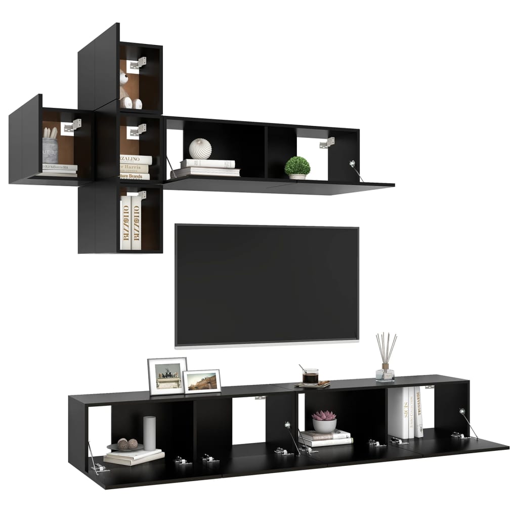 Set de muebles de TV 7 piezas madera negro